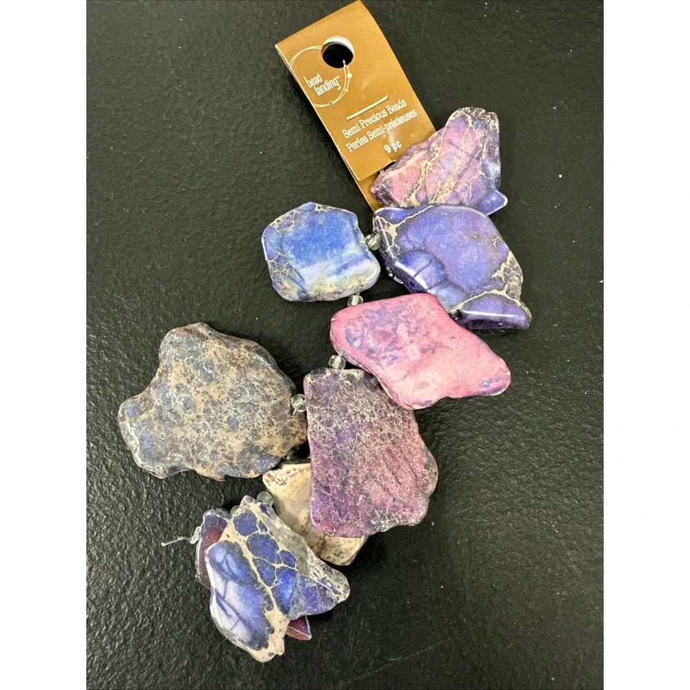 Semi Precious Beads Sliced Jasper Purple Lot Of 3